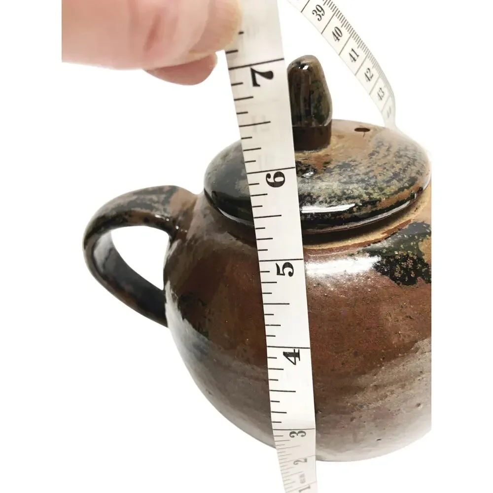 VTG Studio Stoneware Pottery Teapot  Signed Brown Black Splatter Design